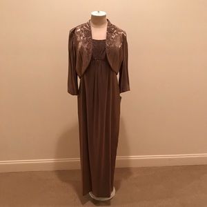NWT Alex Evenings Mocha Champagne Evening Dress